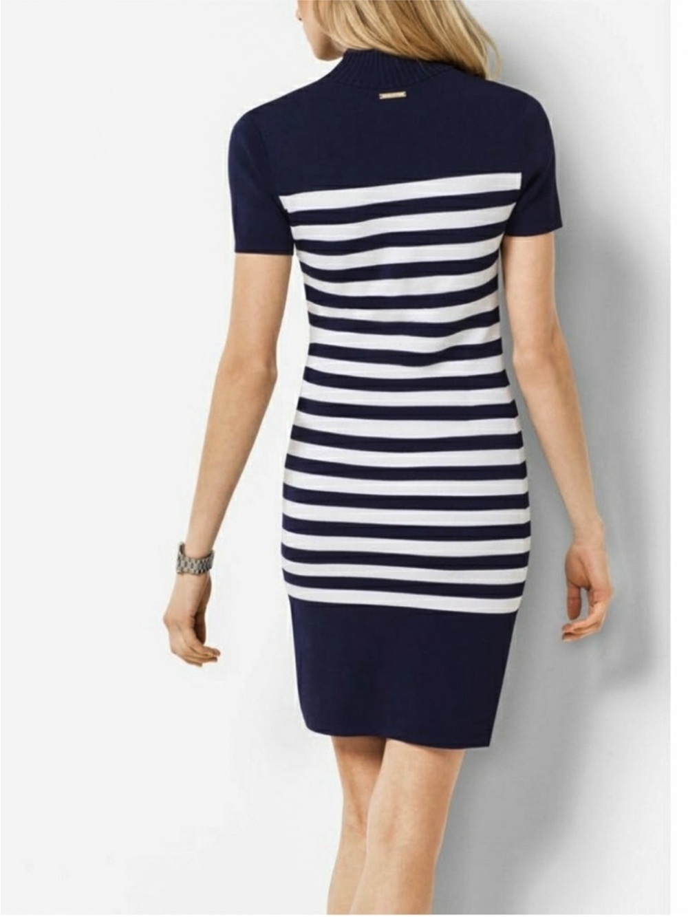 Michael Kors Striped Mock-Neck Knit Dress - NEW! - XXS Navy & White